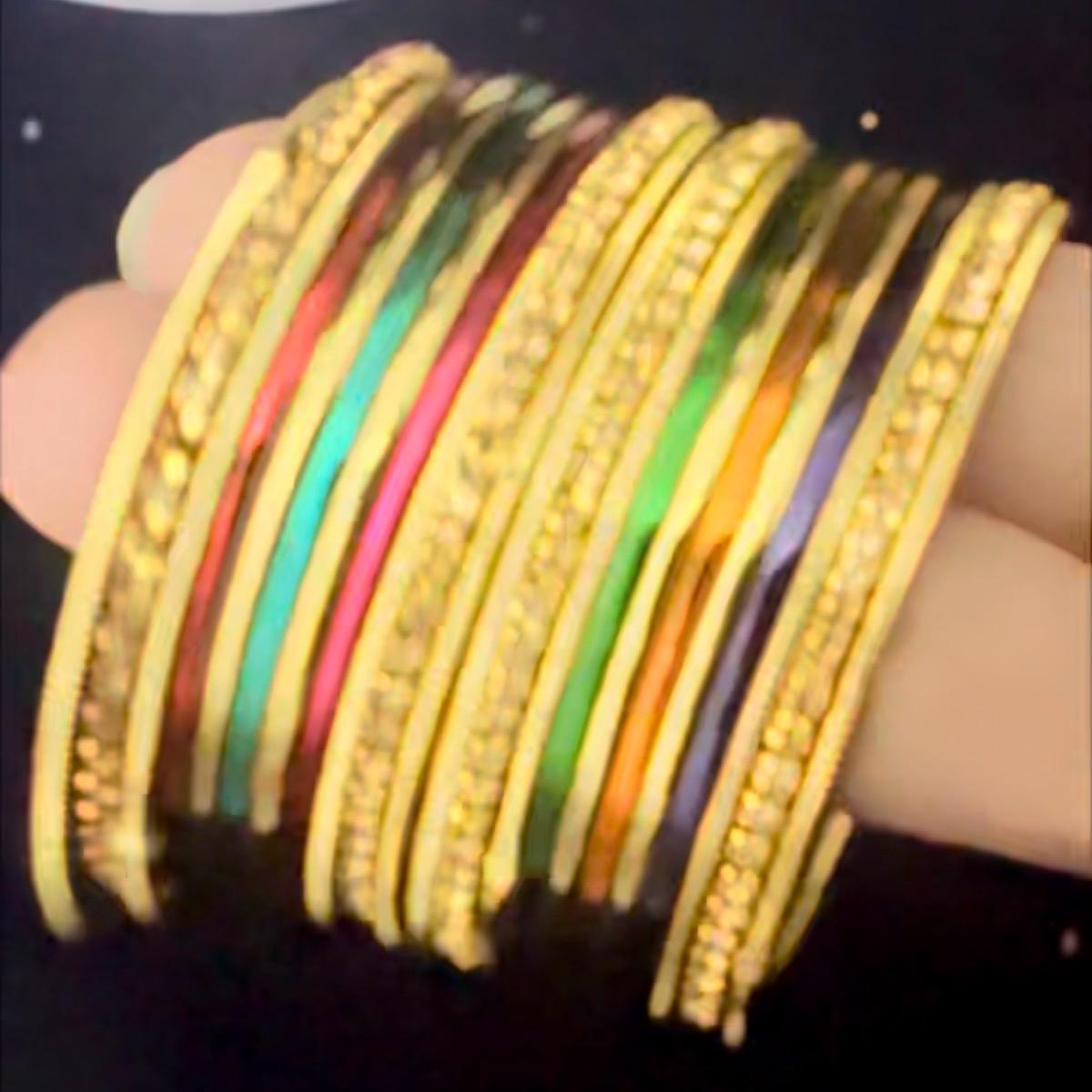 Multi color metal  plus stone work bangles