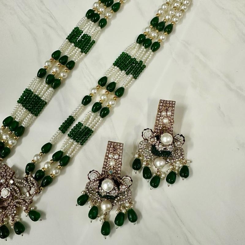 Long Mala Turkish inspired new stylish crushed stone Mala necklace set with earrings - My Jewel Box