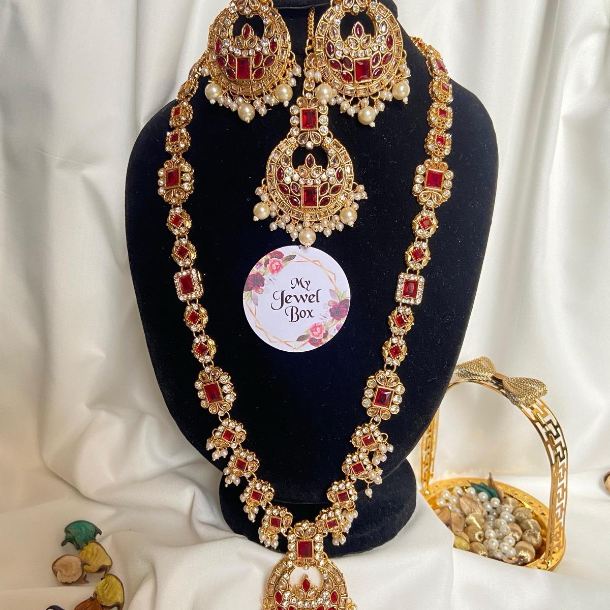 NAZEEN extra Long mala necklace  set with chand bali earring