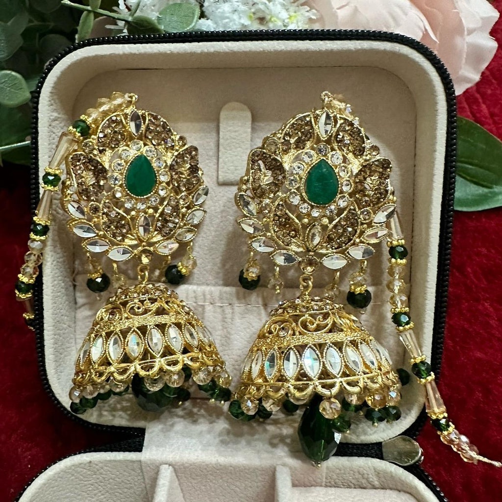DIYA Jhumka earring with sahare (kanchain ) Anniversary Birthday Wedding