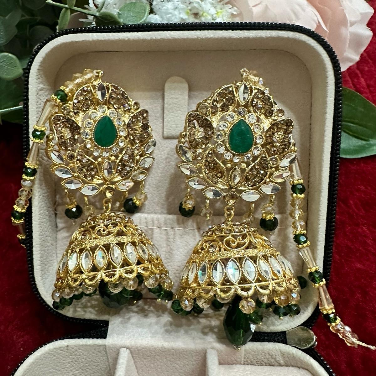 DIYA Jhumka earring with sahare (kanchain ) Anniversary Birthday Wedding
