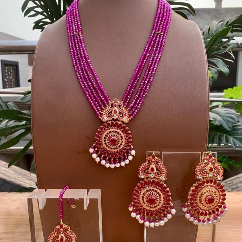 Naina pendants style long mala necklace with earring and tikka - My Jewel Box