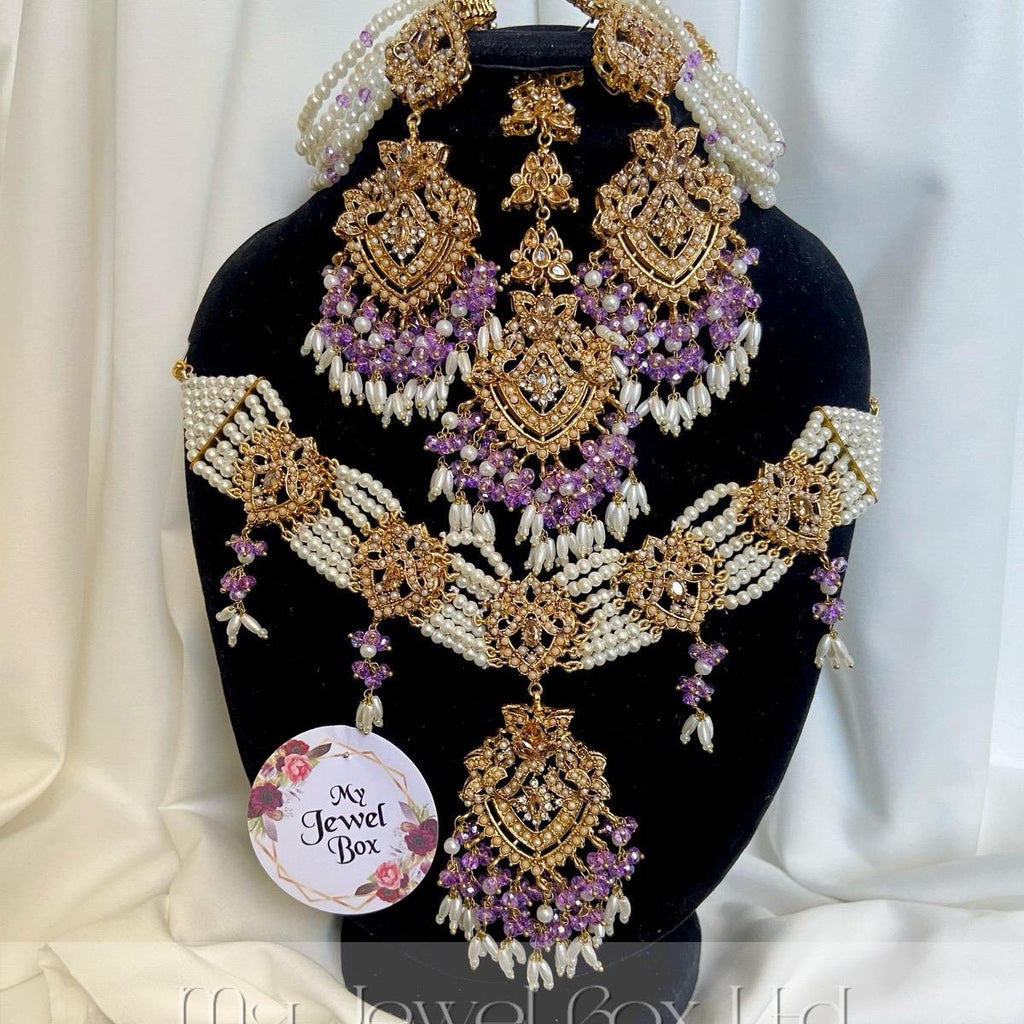 RABEECA Elegant Choker Necklace Set with Earrings, Tikka and Sahare in 6 Colors - My Jewel Box