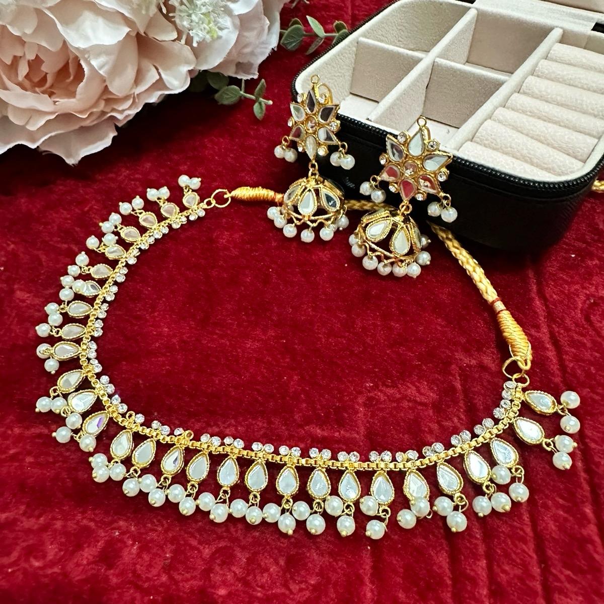 Hydrabadi mirror neckline with jhumki