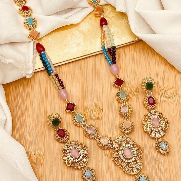 ESRA  Egyptian  Mala Jewelry Set - Long Necklace and Earrings - Design 3 - My Jewel Box