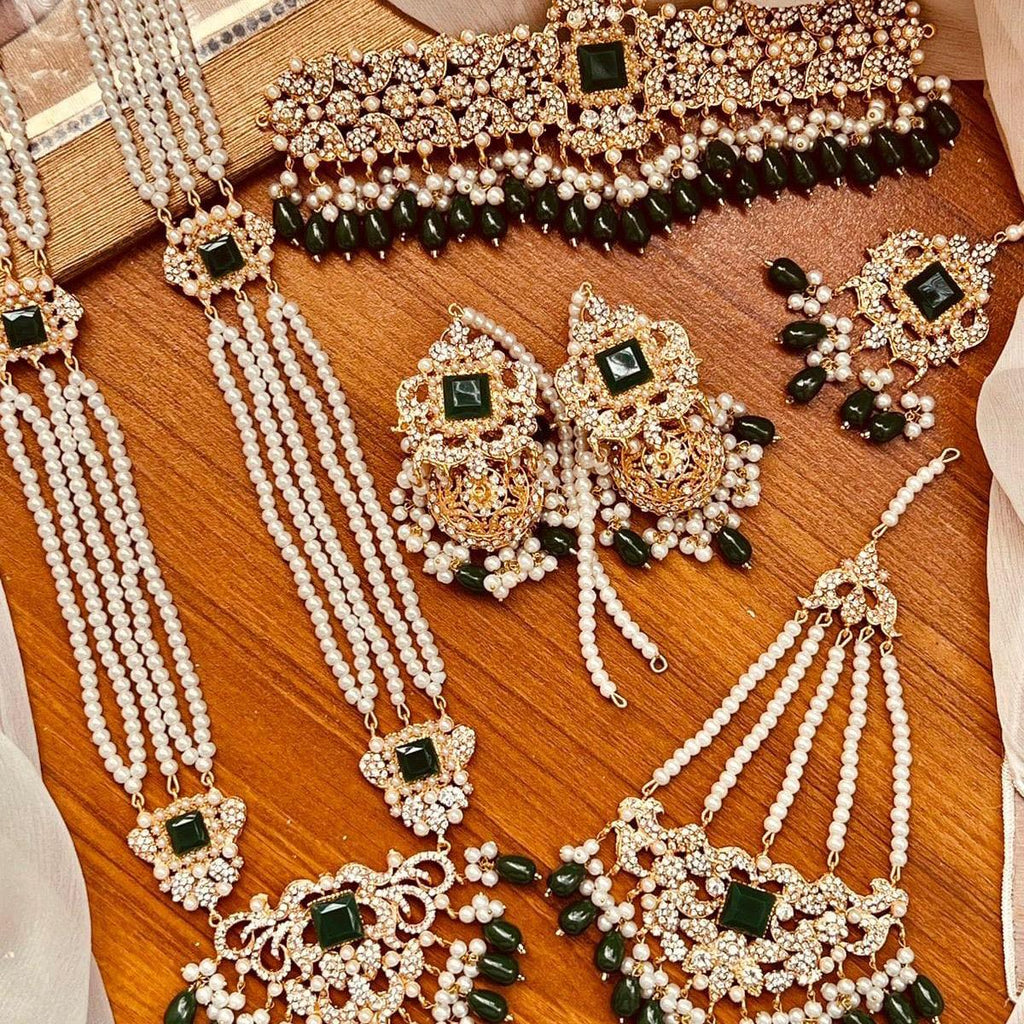 Asian Bridal Set with Choker Necklace, Long Mala Necklace, Earring with Sahare, Bindiya/Tekka, Jhomer/Passa