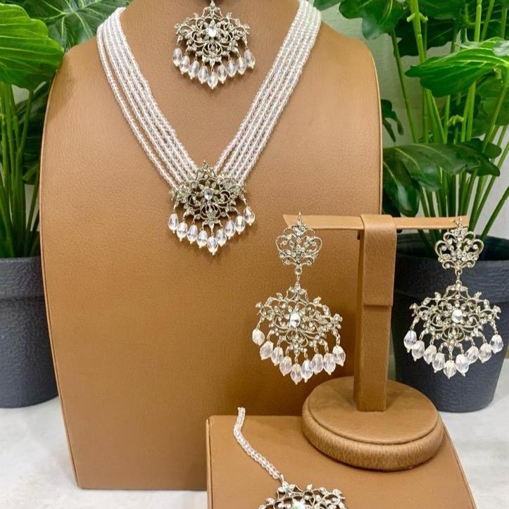KOMAL hassen COMBO MALA choker necklace  earring set with teeka