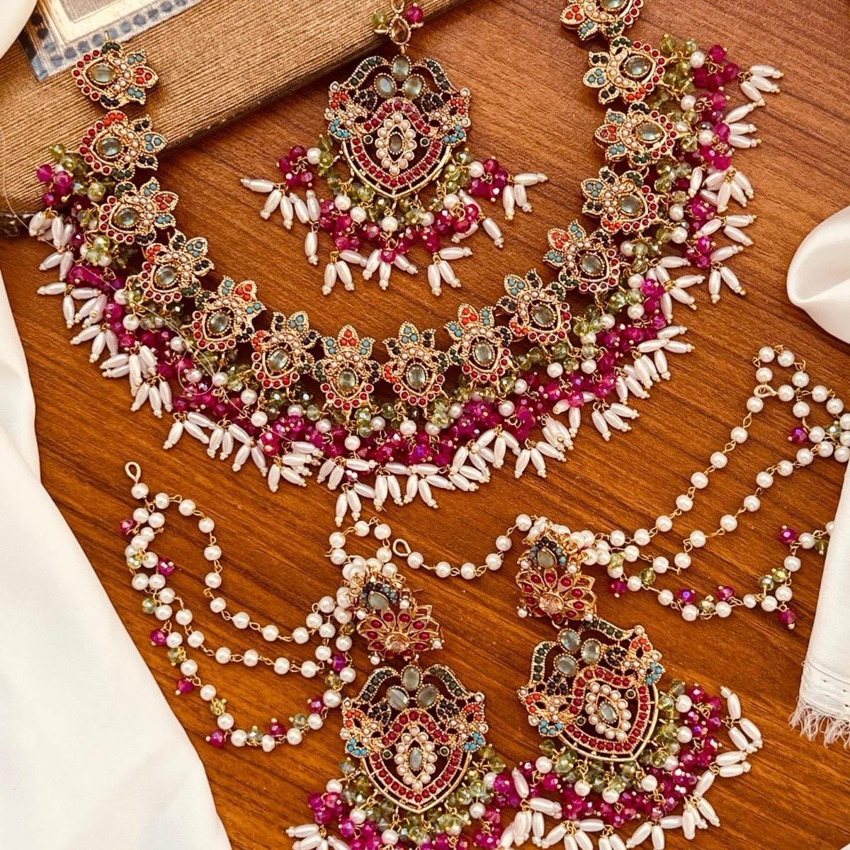 Abeera Bridal Choker Necklace Set with Earrings & Tekka