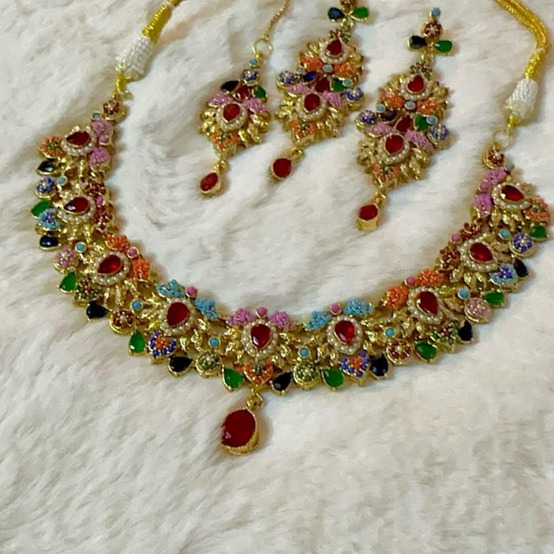 ARWAH Egyptian Necklace Set with Earring Teeka - Gold-Tone Jewellery Set from My Jewel Box - My Jewel Box