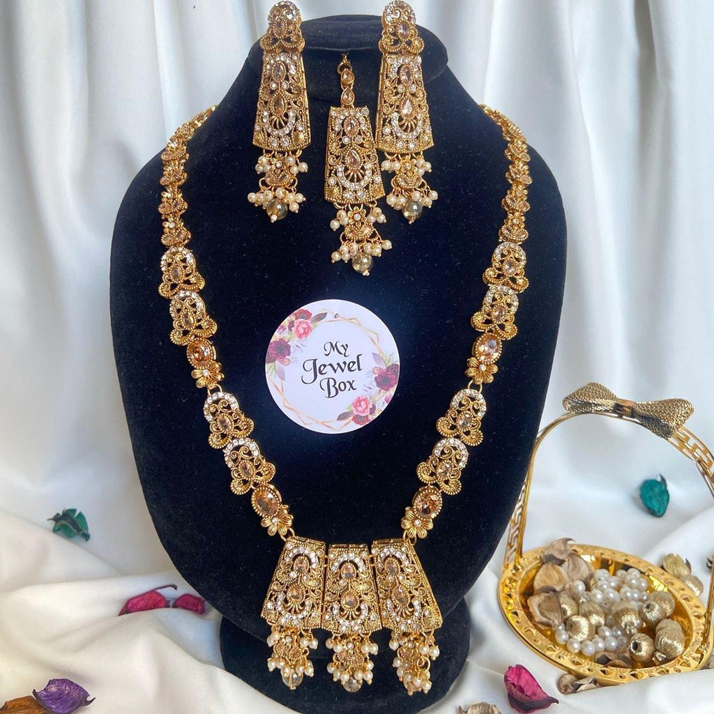 SIFRA Polki Zircon Long Length Dholna Mala Rani Har Style Set - Jewelry Set for Women - My Jewel Box