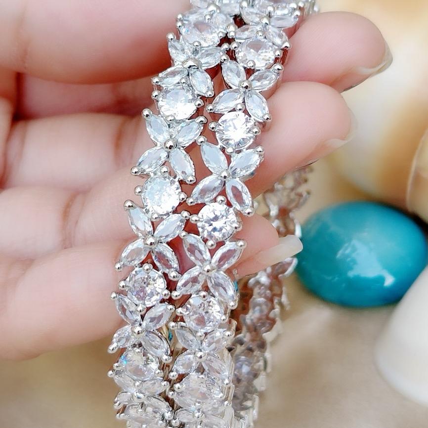 Flower American diamond bracelet bangles 2 piece in different colors Female Anniversary Birthday Engagement Female Anniversary Engagement