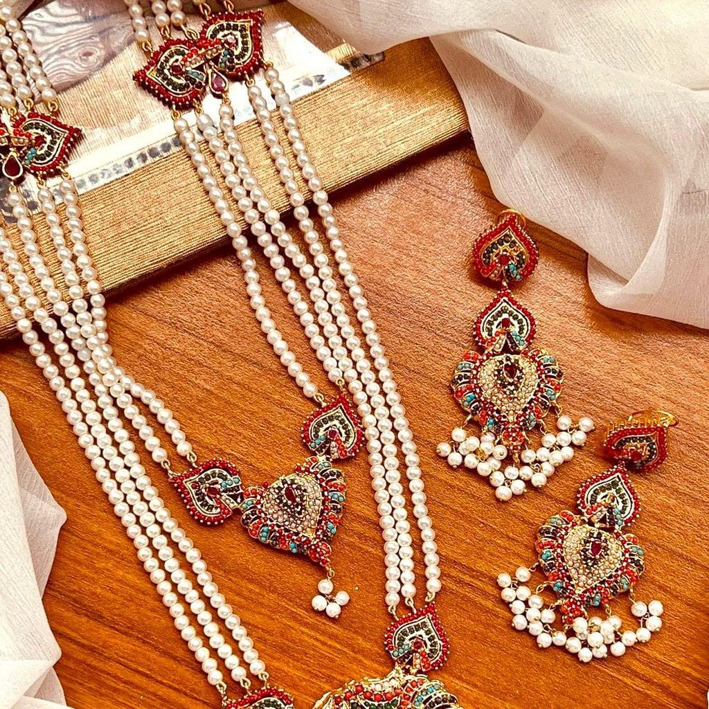 SABOOR Nauratan Two Layered Mala Set with Earring - Traditional Necklace and Earrings Set