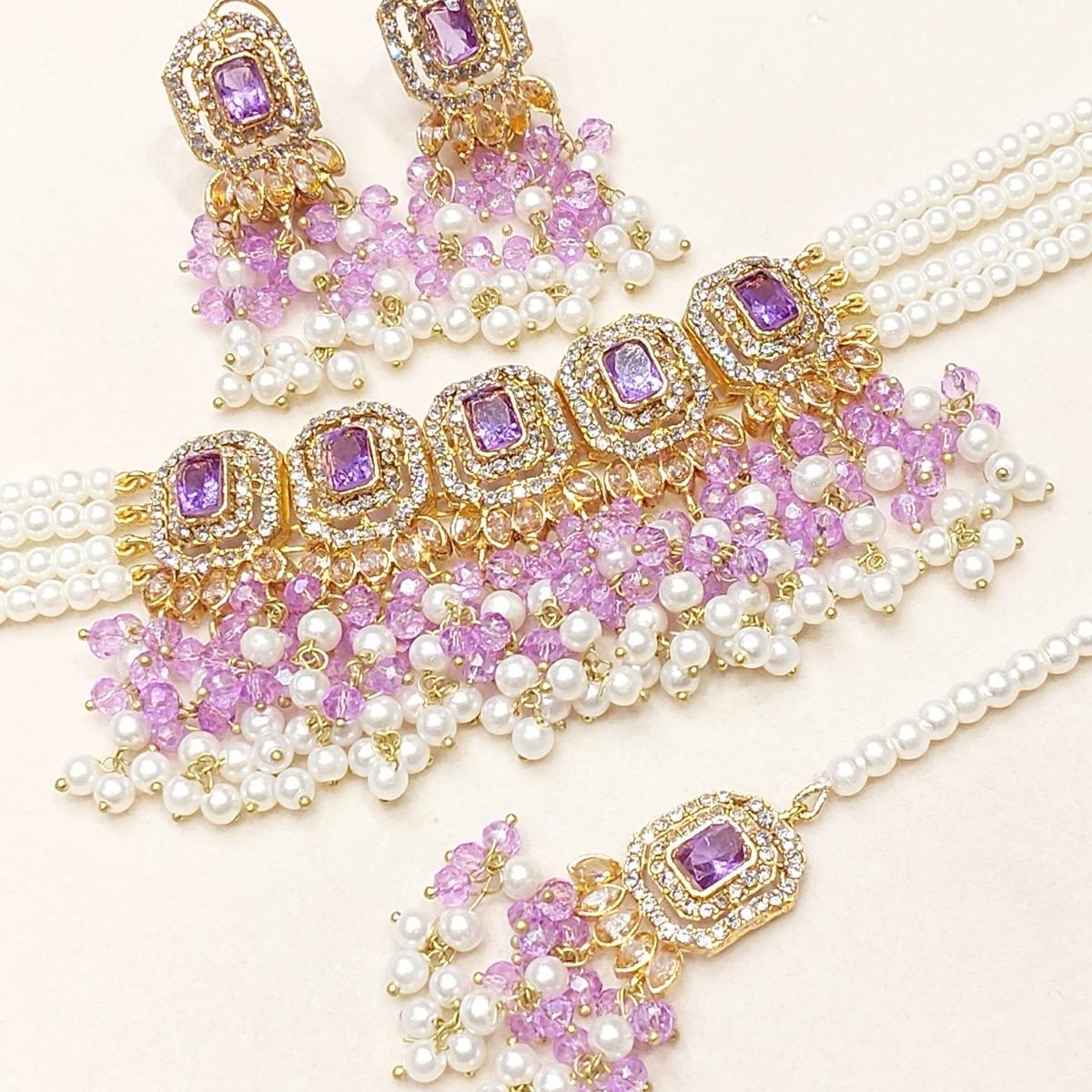 SADIA Beautiful elegant zircon set with earrings and tikka - My Jewel Box