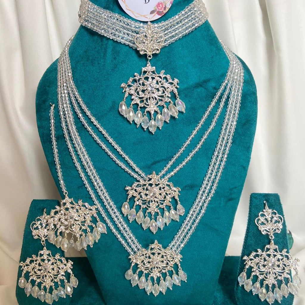 BASHAIR  hassen COMBO  2 layered MALA with choker necklace  earring set with teeka