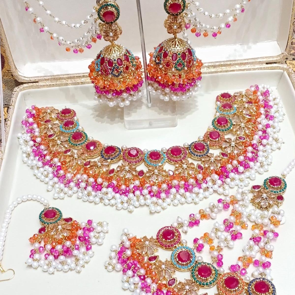 HAYA Nauratan Multi Bridal Set with Jhumka Tekka and pasa- Traditional yet Modern Look - My Jewel Box