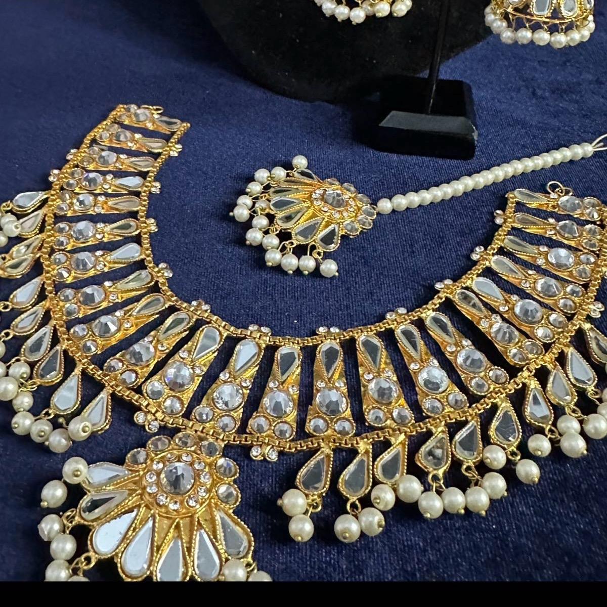Kundan Hydrabadi Patra Necklace Set with Jhumka Teeka - Traditional Indian Jewelry for Women - My Jewel Box