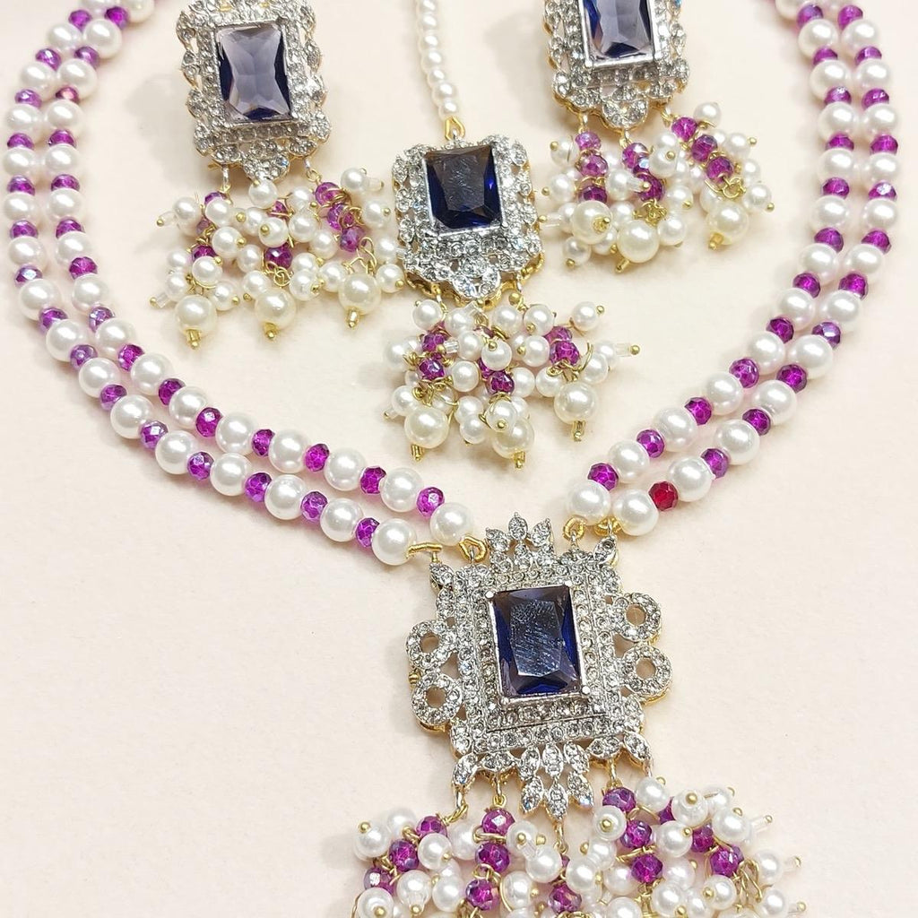 Manahil Mini Mala Necklace Set with Earrings and Tikkah for Women - Stylish and Elegant - My Jewel Box
