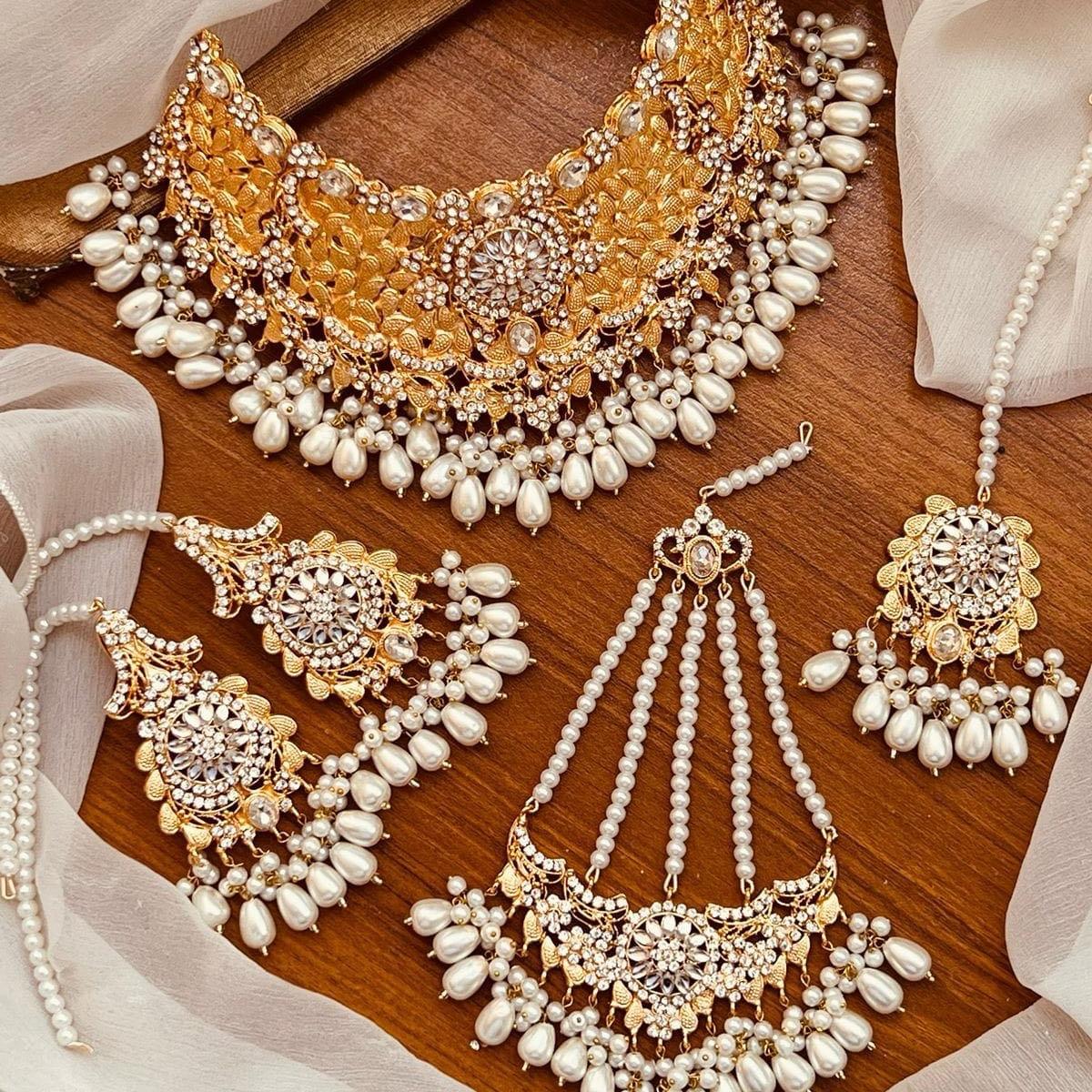 Farwa Bridal Collar Style Choker Set with Earing Tikka and Passa - Perfect for Weddings and Parties - My Jewel Box