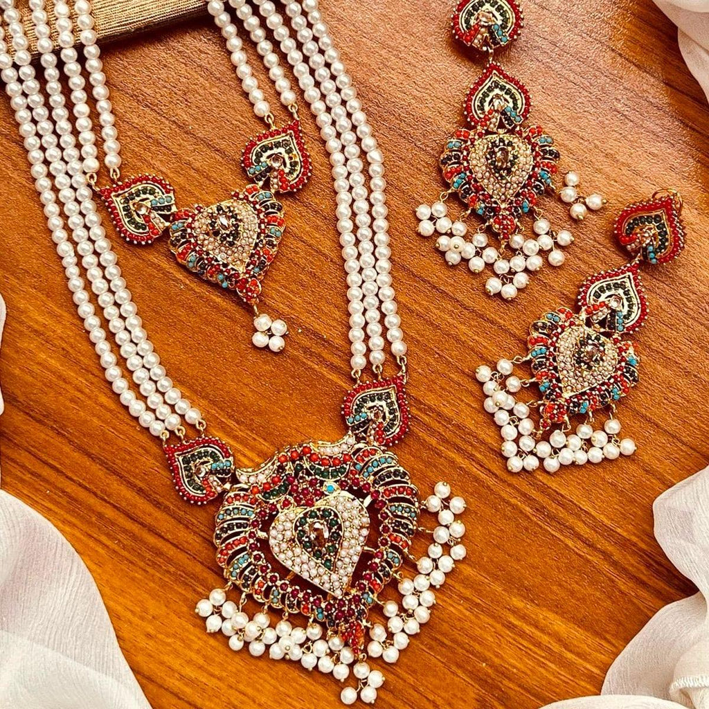 SABOOR Nauratan Two Layered Mala Set with Earring - Traditional Necklace and Earrings Set