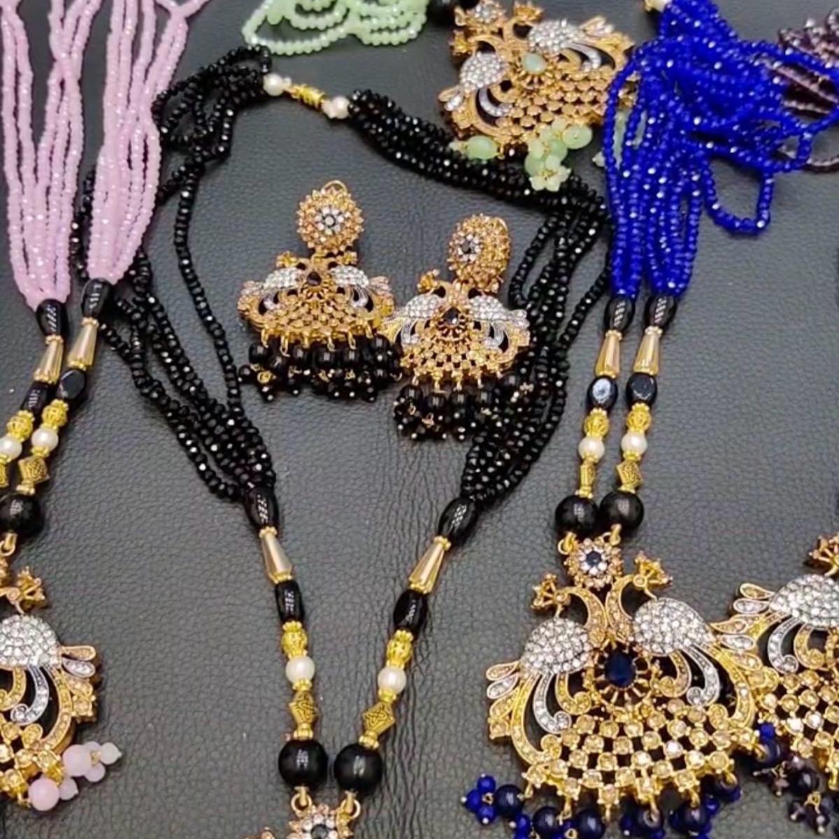 Peacock style  long mala necklace set