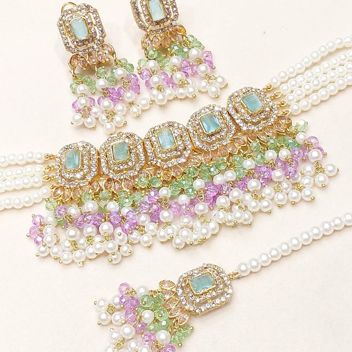 SADIA Beautiful elegant zircon set with earrings and tikka - My Jewel Box