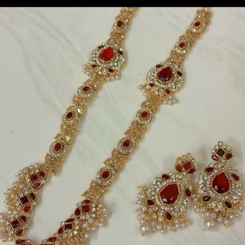 Polki and Zircon  long Mala Set with Earrings  for Women - My Jewel Box