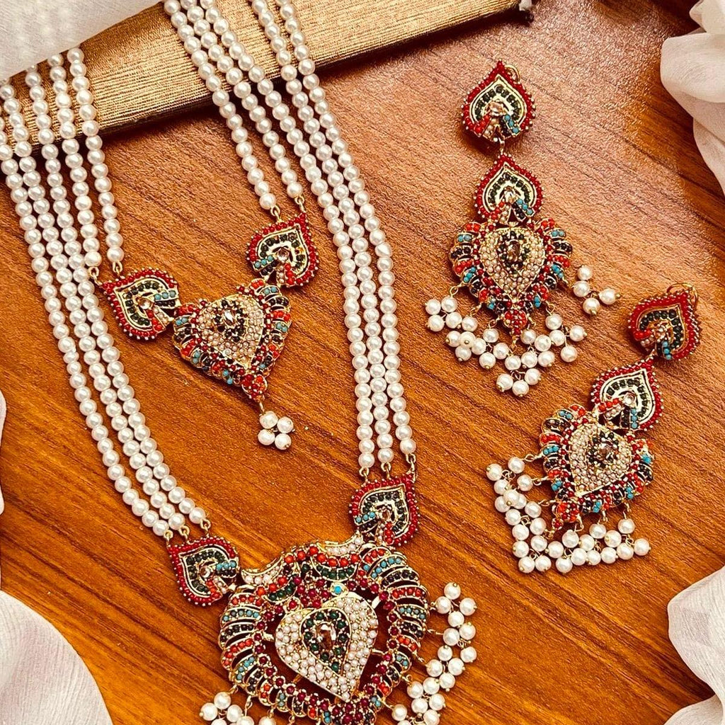 SABOOR Nauratan Two Layered Mala Set with Earring - Traditional Necklace and Earrings Set