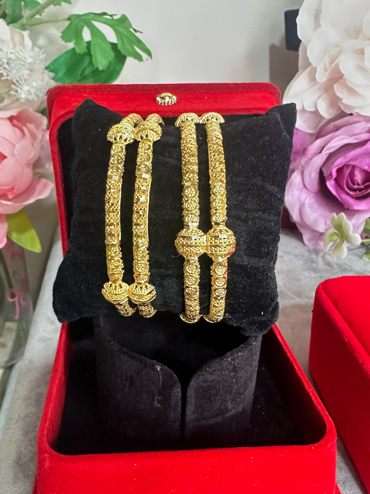 Gold-plated 24k  Two layer connected Ball kangan Bridal Bangles Available in all sizes
