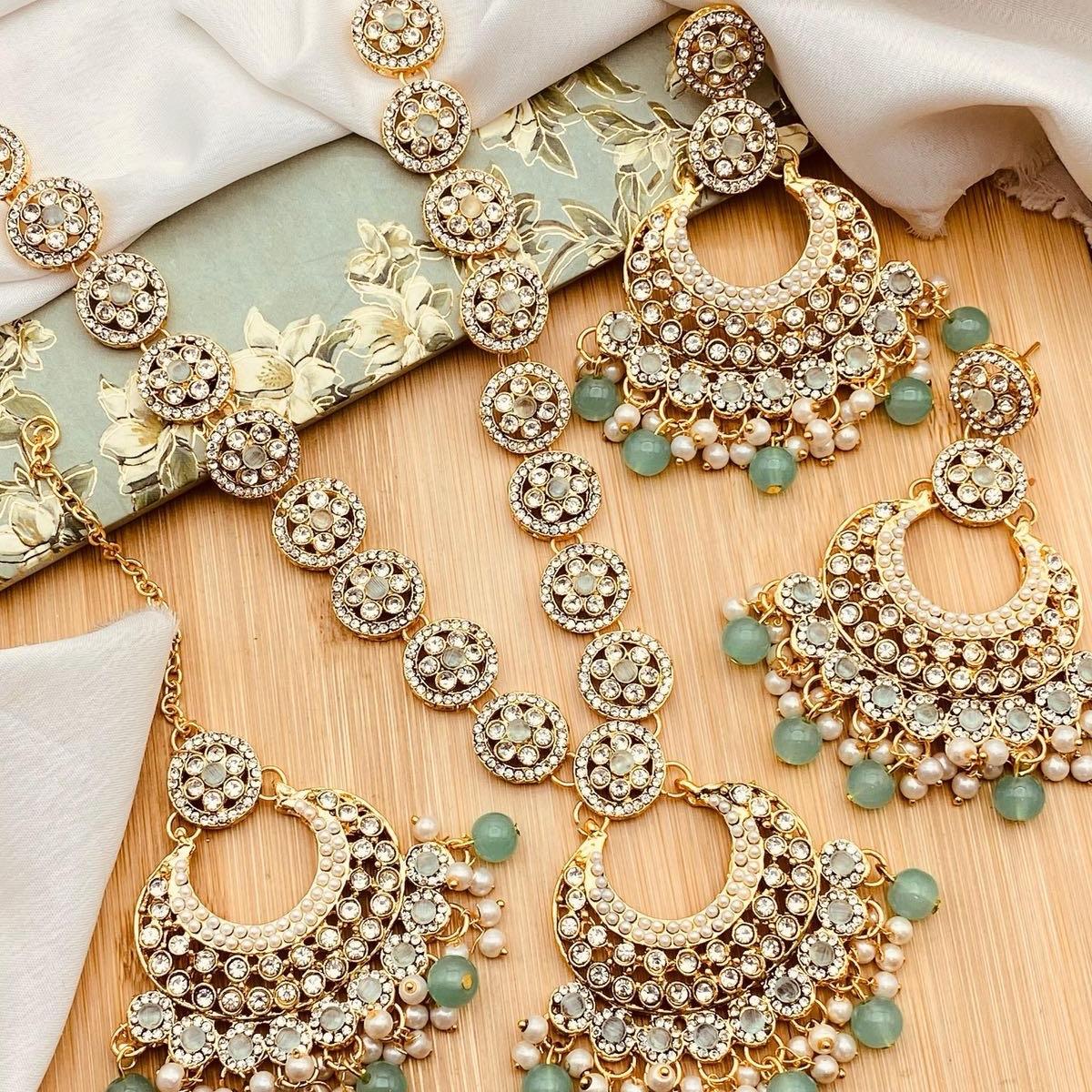 SOFIA Polki and Zircon Mala Set with Earrings Tikka for Women - My Jewel Box