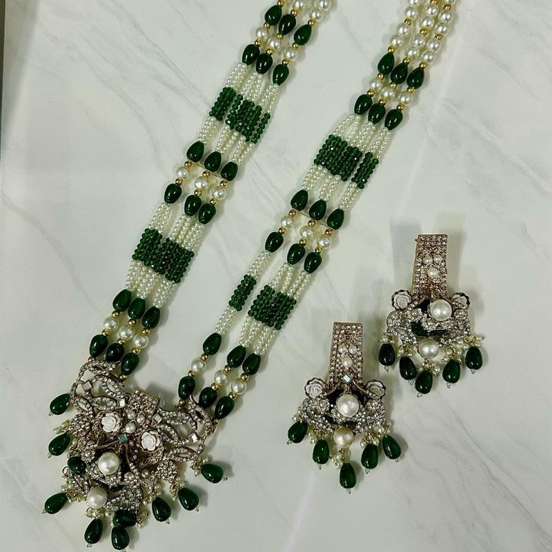 Long Mala Turkish inspired new stylish crushed stone Mala necklace set with earrings - My Jewel Box