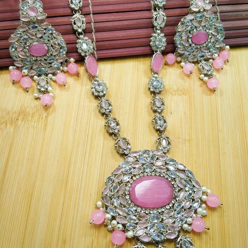 Rose  Polki Long Mala Set with Earring lfor Women - Natural Look and Sophistication - My Jewel Box