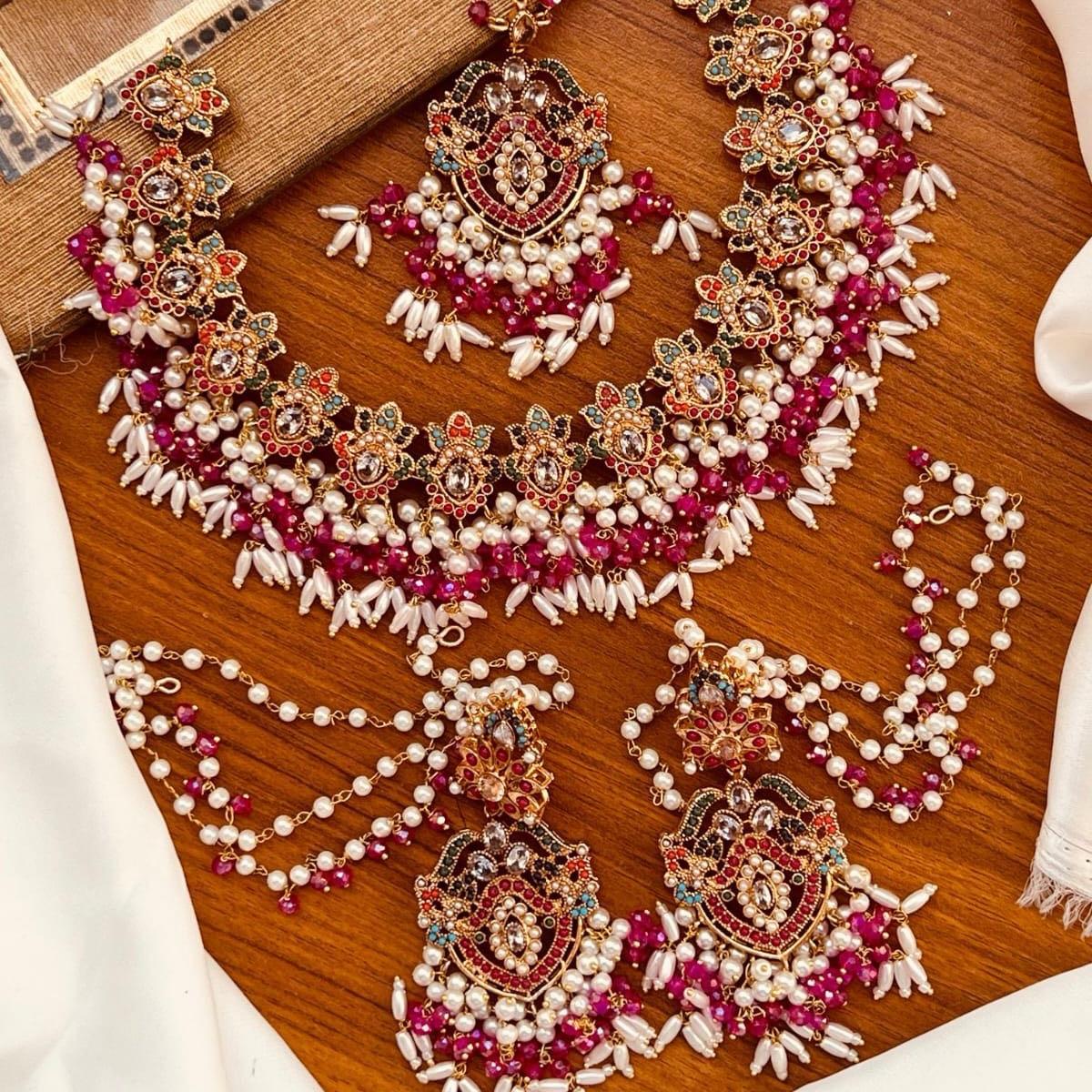 Abeera Bridal Choker Necklace Set with Earrings & Tekka