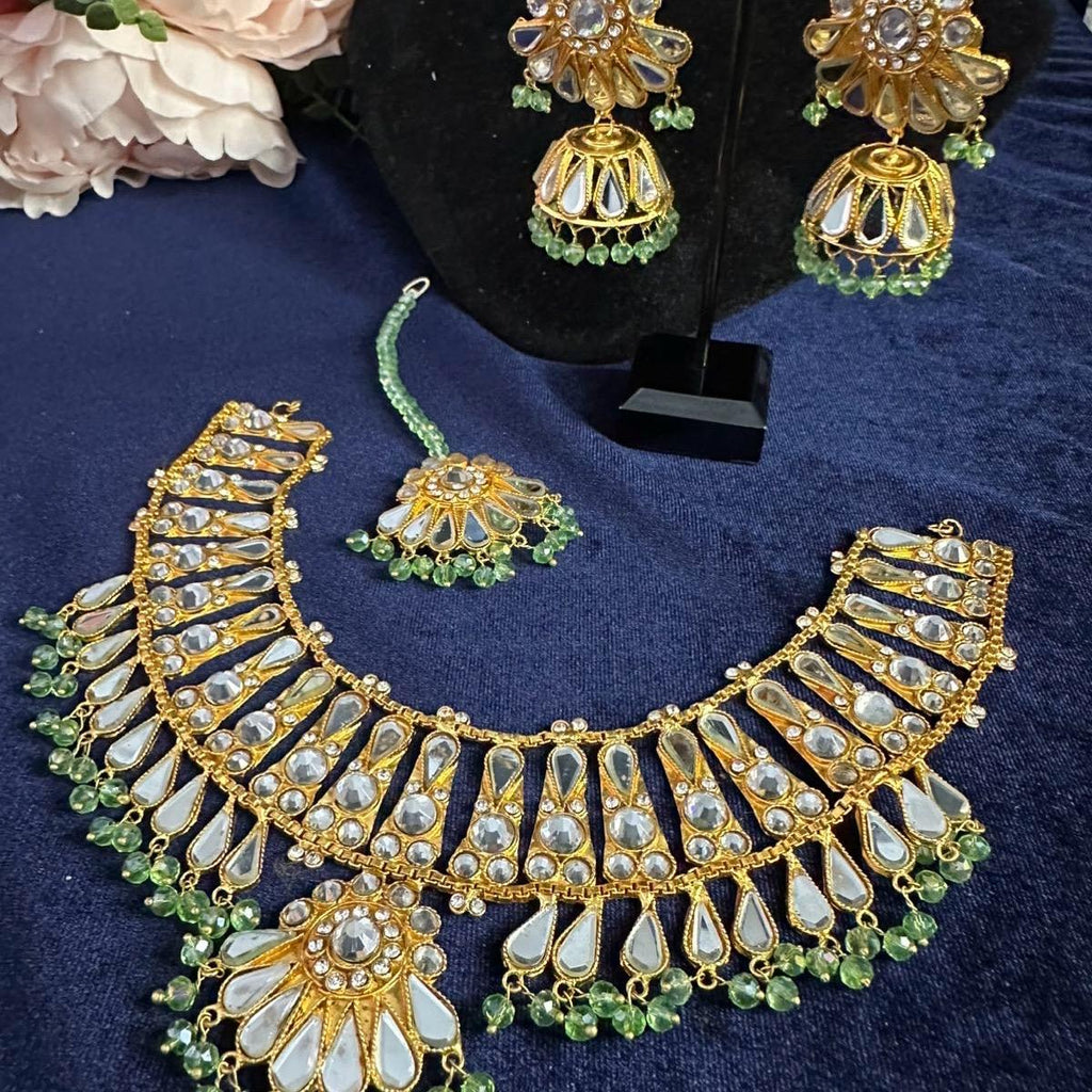 Kundan Hydrabadi Patra Necklace Set with Jhumka Teeka - Traditional Indian Jewelry for Women - My Jewel Box