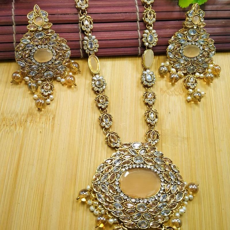 Rose  Polki Long Mala Set with Earring lfor Women - Natural Look and Sophistication - My Jewel Box