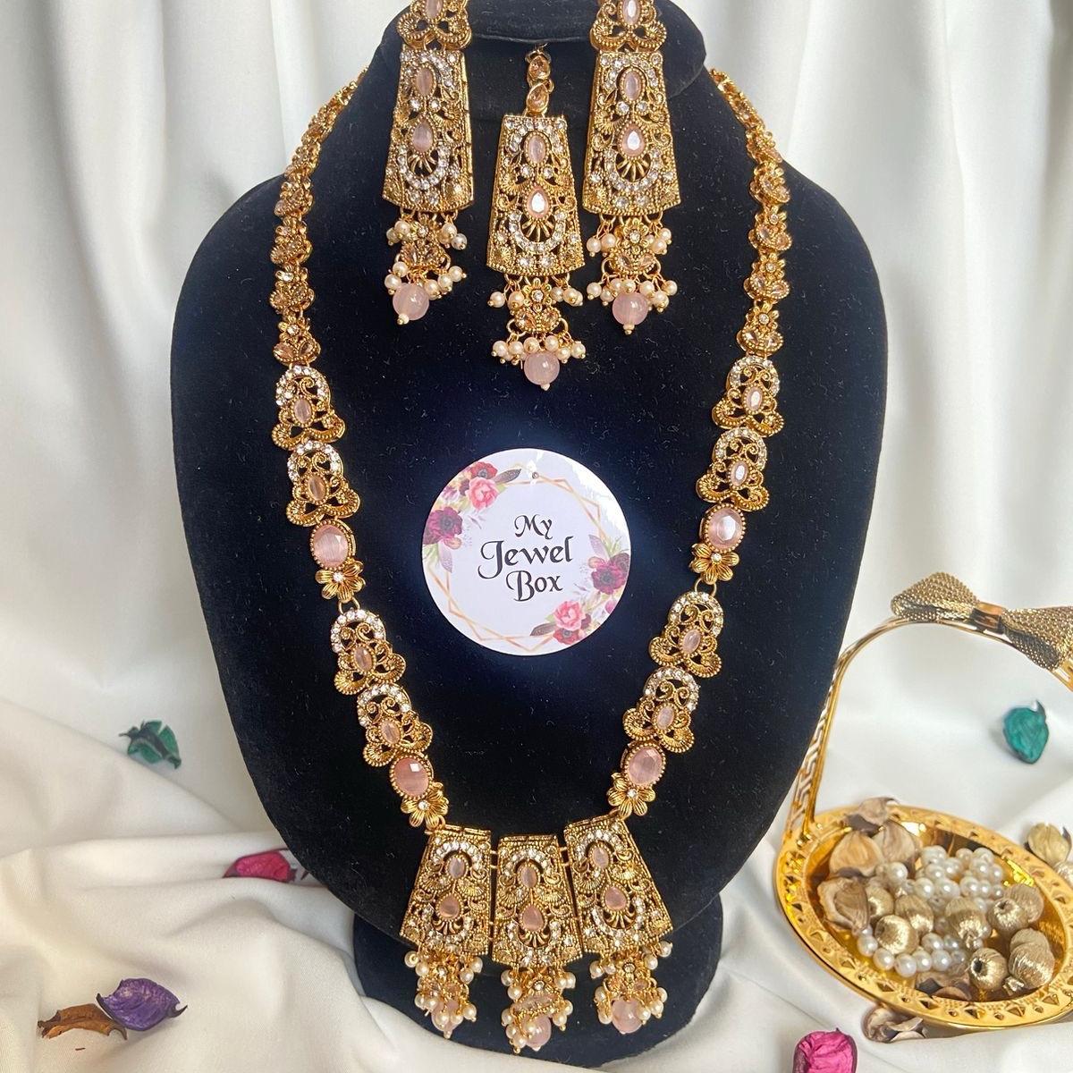 SIFRA Polki Zircon Long Length Dholna Mala Rani Har Style Set - Jewelry Set for Women - My Jewel Box