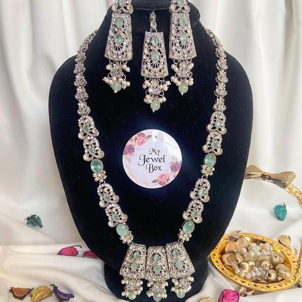 SIFRA Polki Zircon Long Length Dholna Mala Rani Har Style Set - Jewelry Set for Women - My Jewel Box