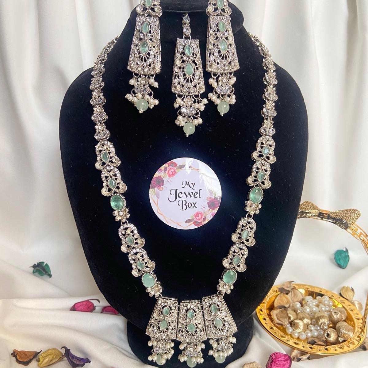 SIFRA Polki Zircon Long Length Dholna Mala Rani Har Style Set - Jewelry Set for Women - My Jewel Box