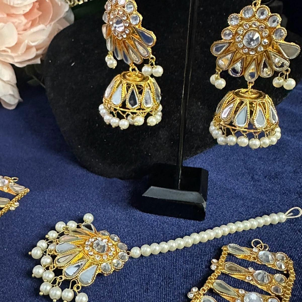 Kundan Hydrabadi Patra Necklace Set with Jhumka Teeka - Traditional Indian Jewelry for Women - My Jewel Box