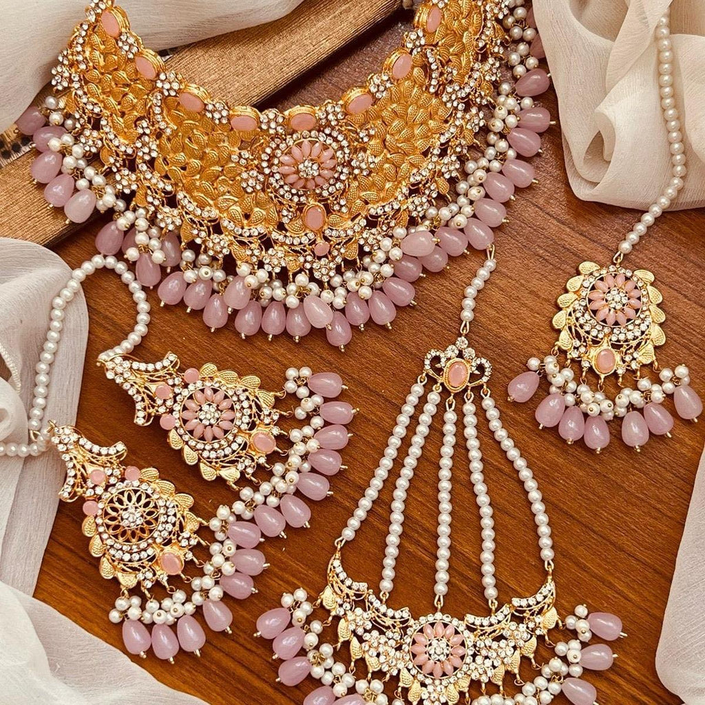 Farwa Bridal Collar Style Choker Set with Earing Tikka and Passa - Perfect for Weddings and Parties - My Jewel Box