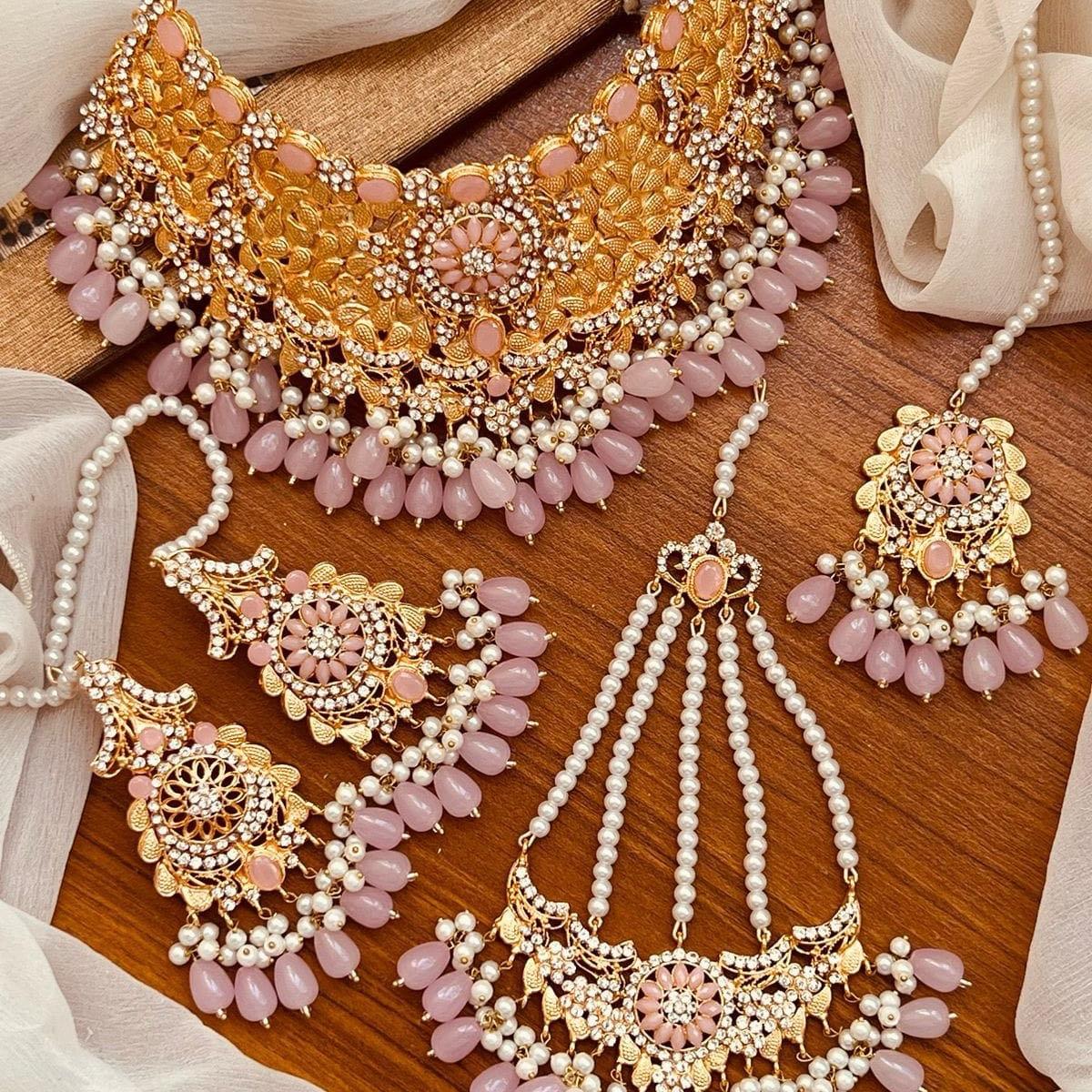 Farwa Bridal Collar Style Choker Set with Earing Tikka and Passa - Perfect for Weddings and Parties - My Jewel Box