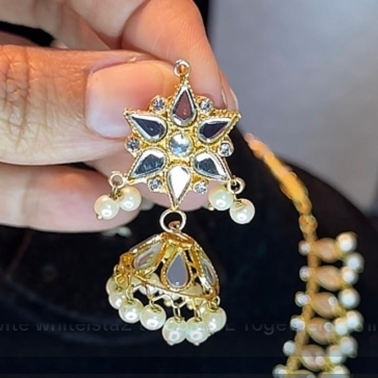Hydrabadi mirror neckline with jhumki