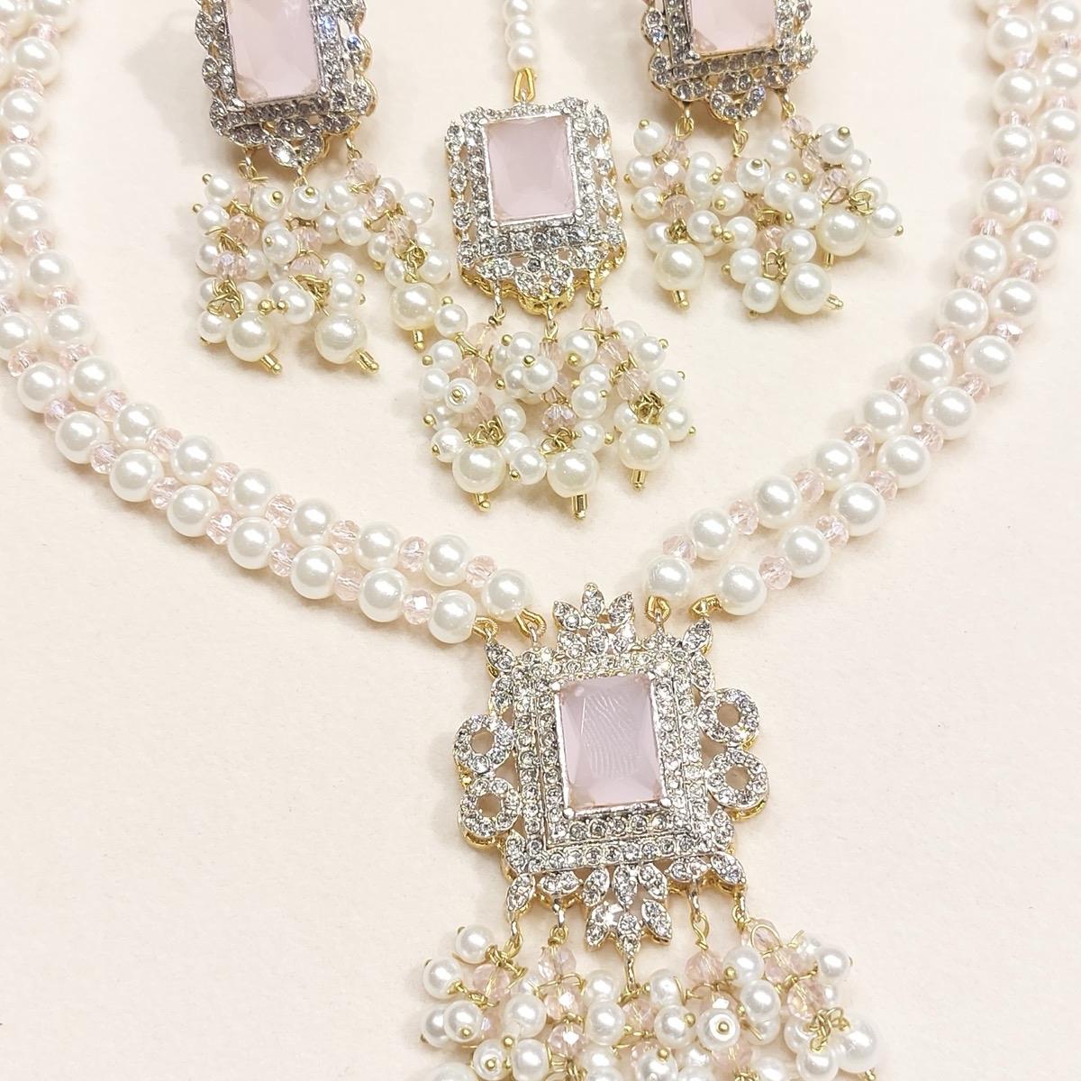 Manahil Mini Mala Necklace Set with Earrings and Tikkah for Women - Stylish and Elegant - My Jewel Box