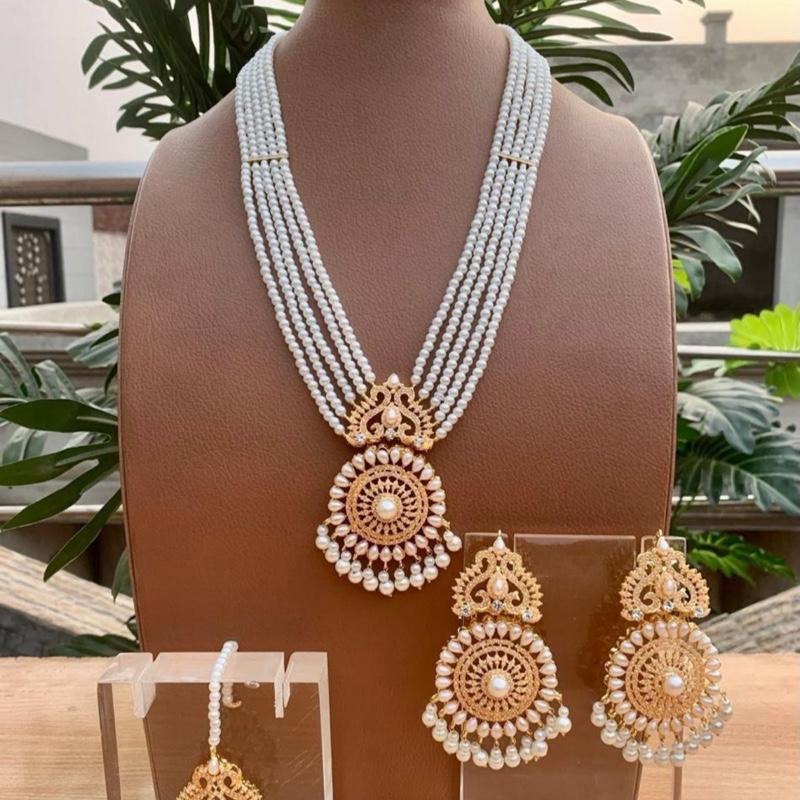 Naina pendants style long mala necklace with earring and tikka - My Jewel Box