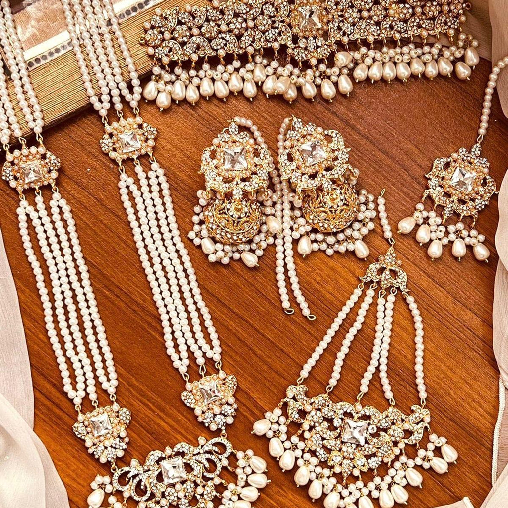 Asian Bridal Set with Choker Necklace, Long Mala Necklace, Earring with Sahare, Bindiya/Tekka, Jhomer/Passa