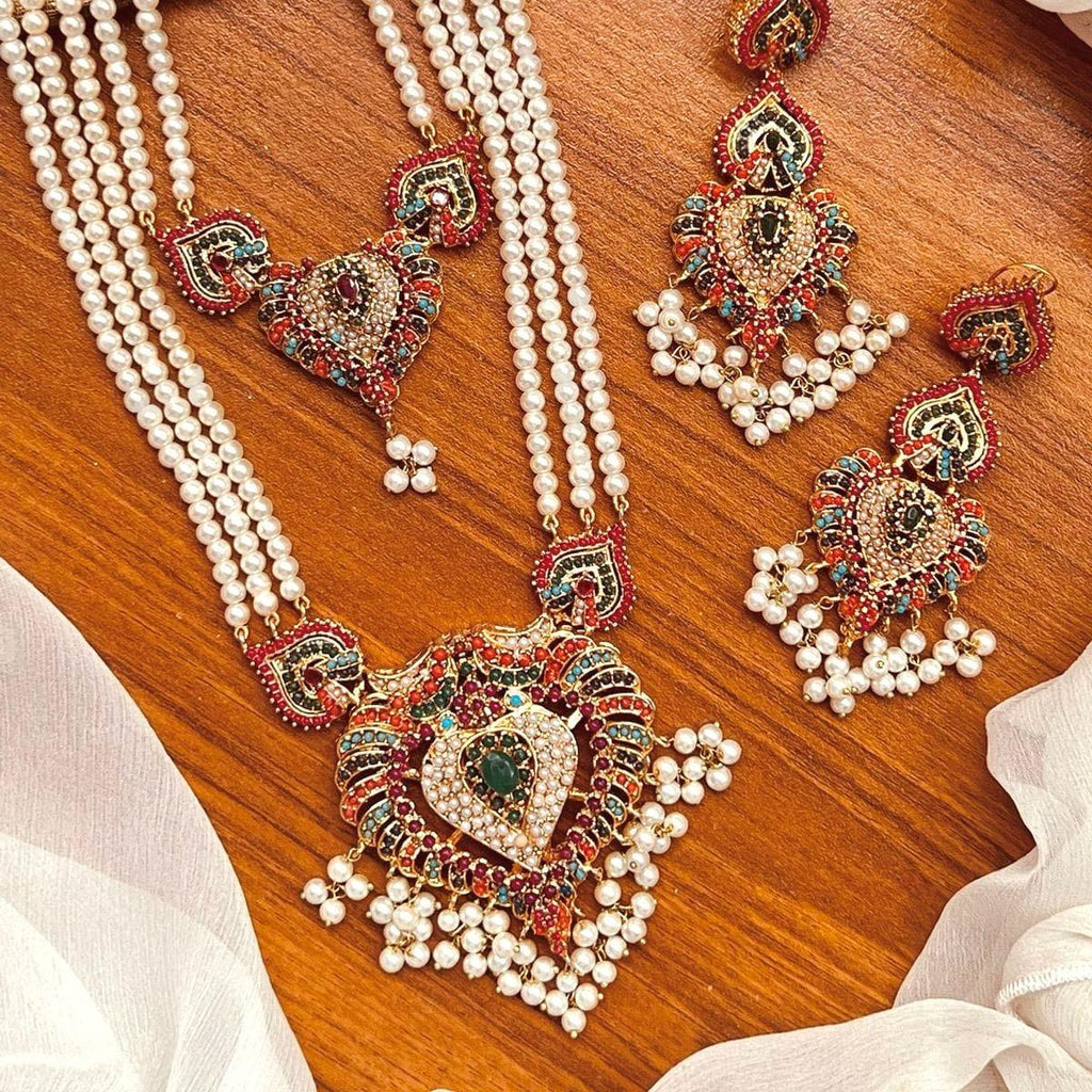 SABOOR Nauratan Two Layered Mala Set with Earring - Traditional Necklace and Earrings Set