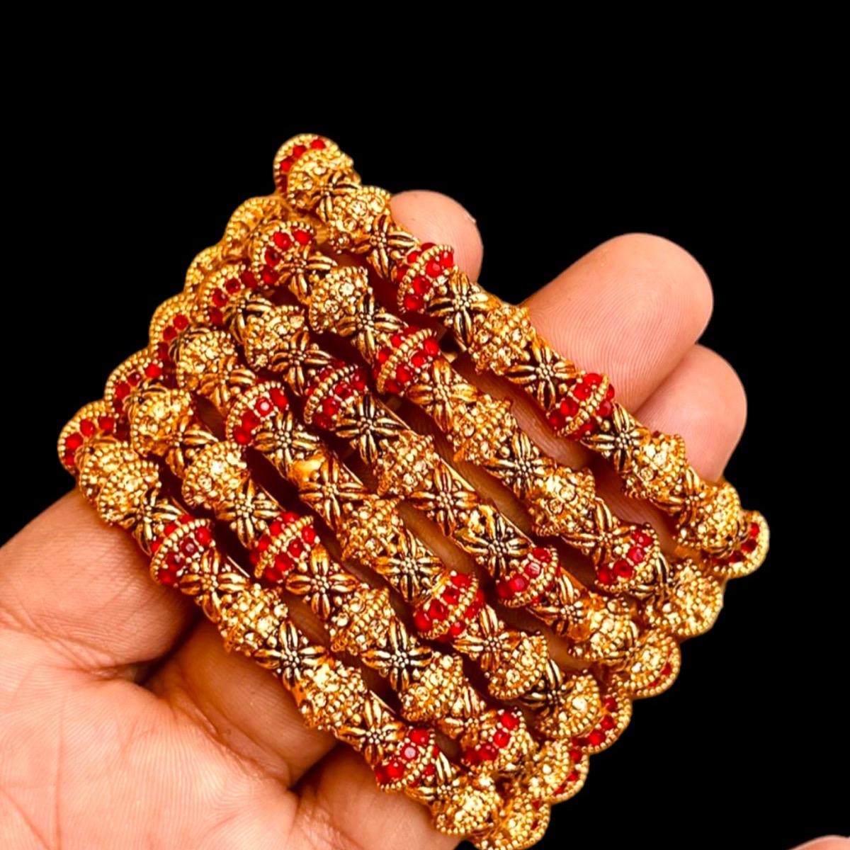 Gold plated bangles with ruby stone - My Jewel Box