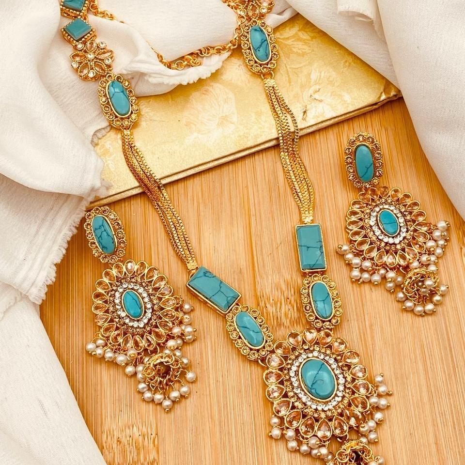 MAH e NOOR Traditional Egyptian  Mala Jewelry Set - Long Necklace and Earrings - Design 3 - My Jewel Box