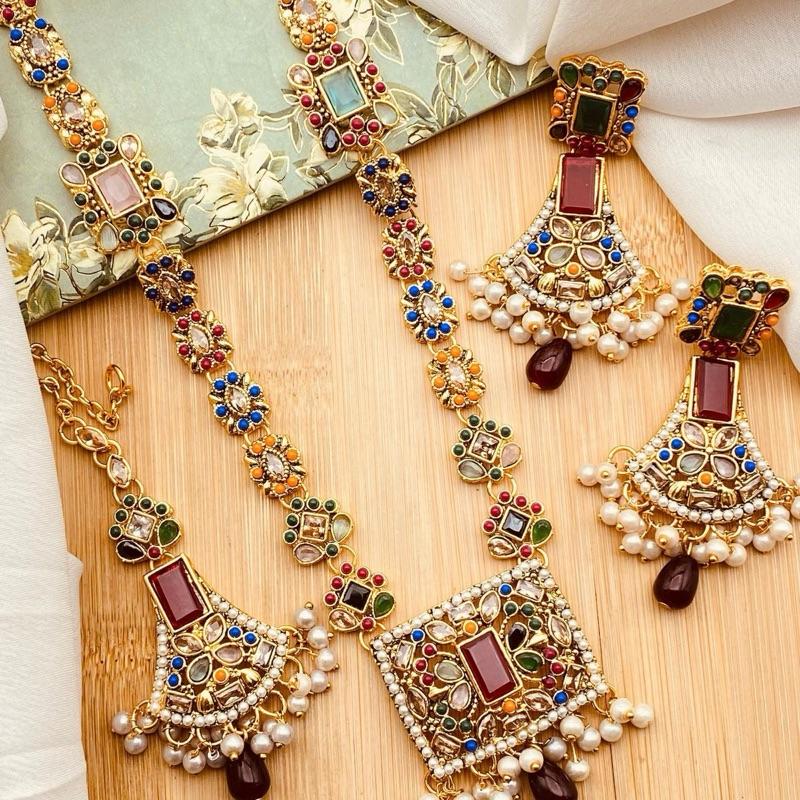 EvA Egyptian JBM006 pendants style long mala necklace with earring and tikka - My Jewel Box