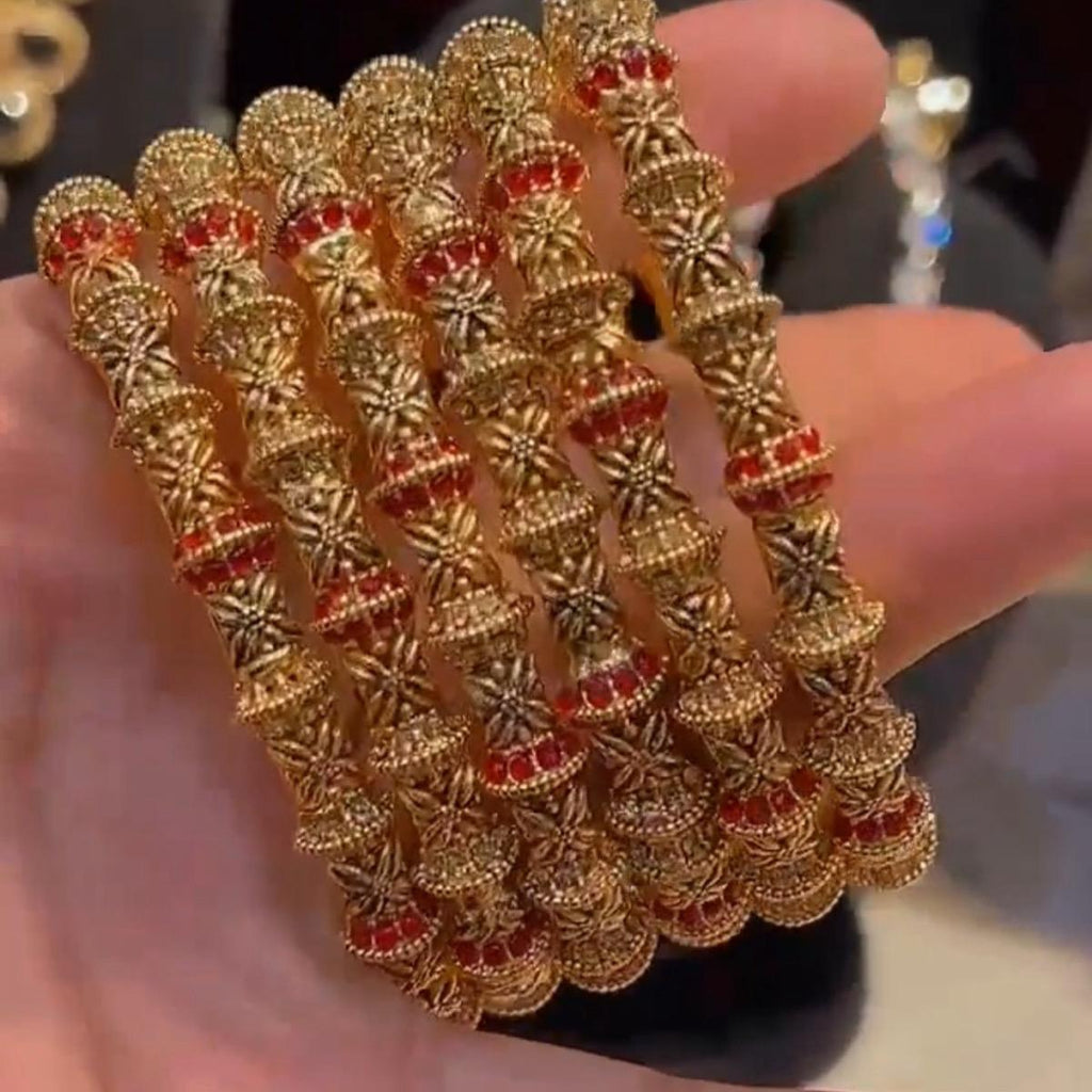 Gold plated bangles with ruby stone - My Jewel Box