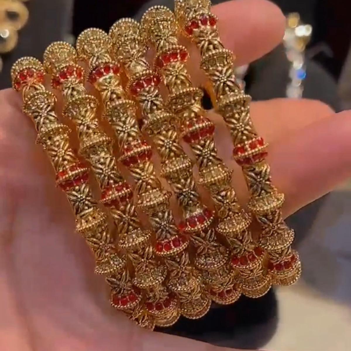 Gold plated bangles with ruby stone - My Jewel Box